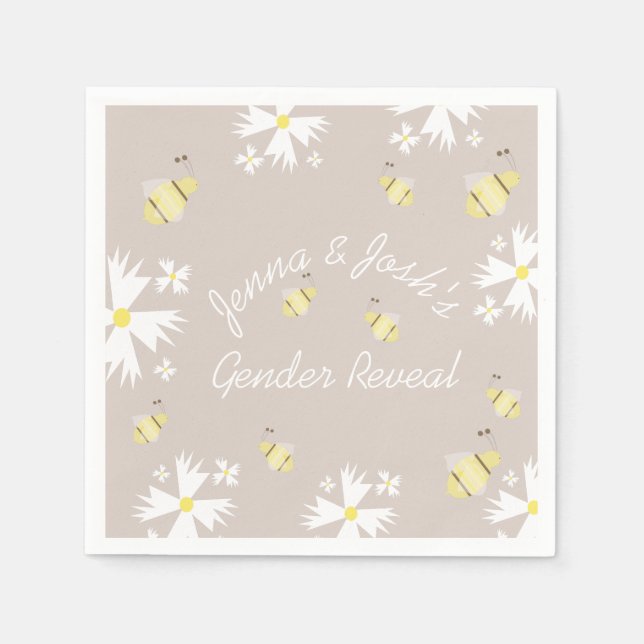 Cute Bee Daisy Floral Gender Reveal Earthy Tones   Napkins (Front)