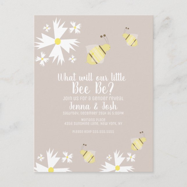 Cute Bee Daisy Floral Gender Reveal Postcard (Front)
