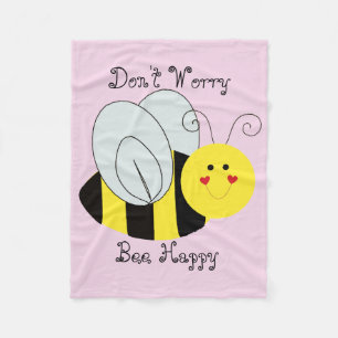 Cute Bee Don't Worry Bee Happy Fleece Blanket