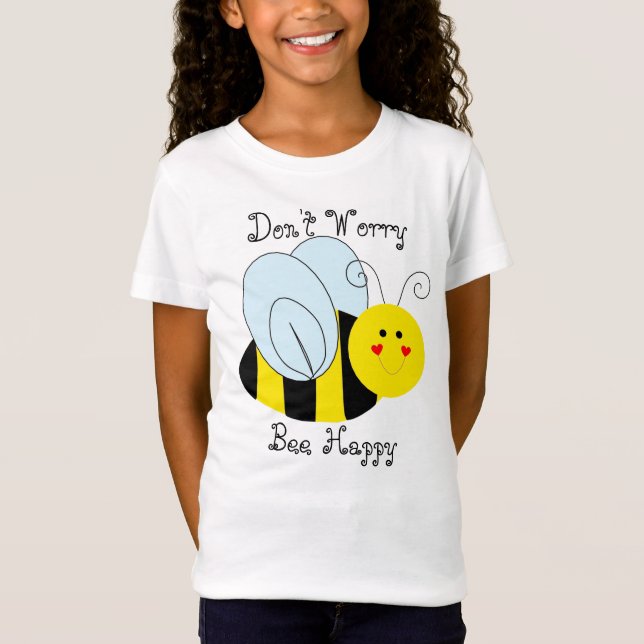 Cute Bee Don't Worry Bee Happy Gray T-Shirt (Front)