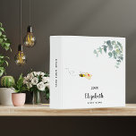 Cute bee eucalyptus greenery monogram 3 ring binder<br><div class="desc">A chic white background.  Decorated with watercolored eucalyptus greenery,  foliage and a cute,  happy smiling bee delivering an envelope.  Personalize and add a name. The name is written in black with a large modern hand lettered style script. Perfect for school,  work,  home office,  recipes.</div>