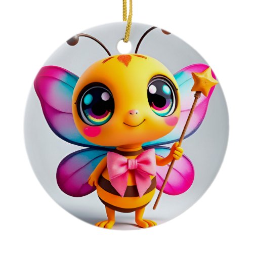 Cute Bee Fairy Cartoon Character Soft Pastel Shine Ceramic Ornament