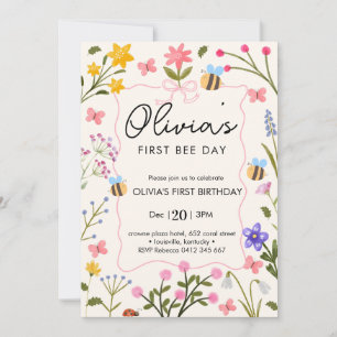 Cute Bee First Birthday Invitation