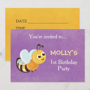 Cute Bee First Birthday Party Invitation Card