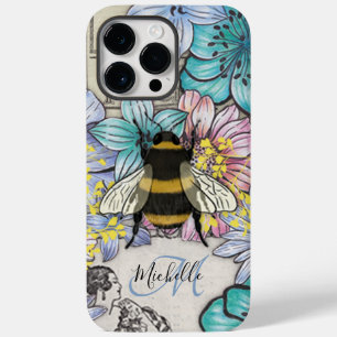 Cute Bee floral Botanical monogram iPhone Case