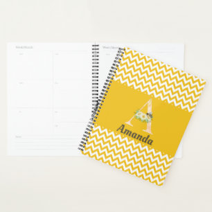 Cute Bee Floral Monogram Letter A Planner