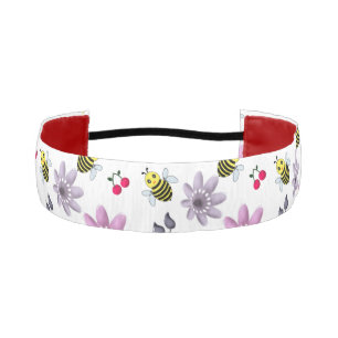 Cute Bee Floral Pattern Cottagecore Aesthetic Pink Athletic Headband