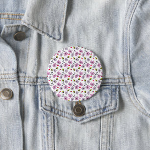 Cute Bee Floral Pattern Cottagecore Aesthetic Pink Button