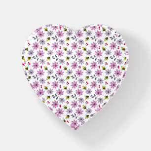 Cute Bee Floral Pattern Cottagecore Aesthetic Pink Paperweight