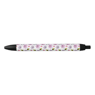 Cute Bee Floral Pattern Cottagecore Aesthetic Pink Pen