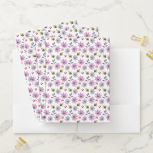 Cute Bee Floral Pattern Cottagecore Aesthetic Pink Pocket Folder