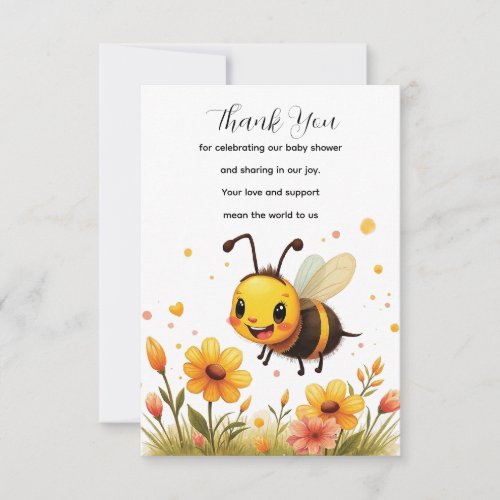 Cute Bee Flower Cartoon Thank You Card