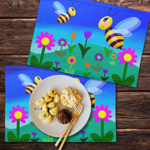 Cute Bee Flower Field Cartoon Cloth Placemat