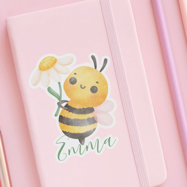 Cute Bee & Flower For Her For Kids Modern Sticker (Creator Uploaded)