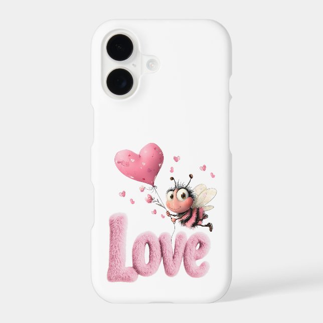 Cute Bee Fluffy Pink Love Heart Balloon  iPhone Case (Back)