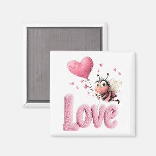 Cute Bee Fluffy Pink Love Heart Balloon  Magnet