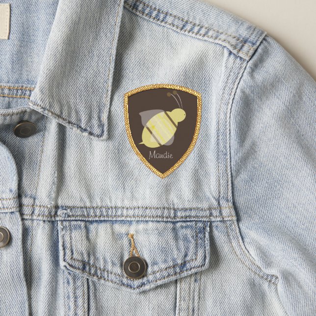 Cute Bee Flying Brown Background Patch (On Jacket)