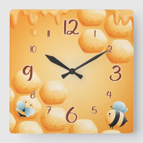 Cute bee fun square clock