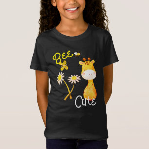 Cute bee giraffe Girls black T-Shirt