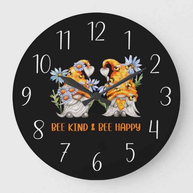cute bee gnome insect lovers word art large clock (Front)
