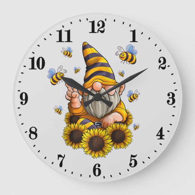 cute bee gnome insect lovers word art large clock (Front)