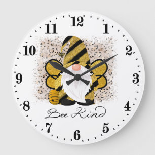 cute bee gnome lovers word art large clock