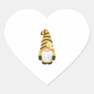 Cute Bee Gnome With Flowers Heart Sticker