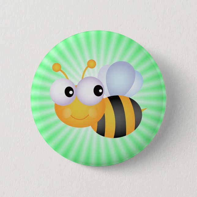 Cute Bee; Green Button (Front)