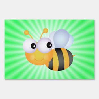Cute Bee; Green Yard Sign by CreativeCovers at Zazzle