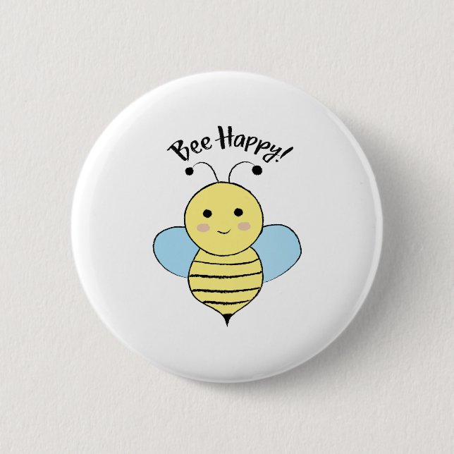 Cute Bee Happy Button (Front)