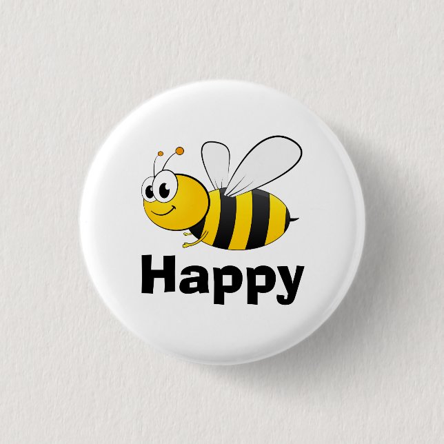 Cute Bee Happy Button (Front)