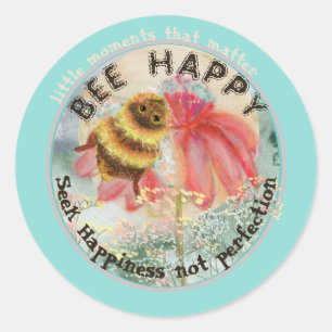 Cute Bee Happy Classic Round Sticker
