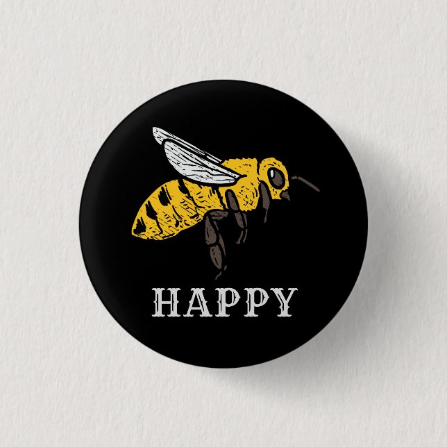Cute Bee Happy Custom Button (Front)