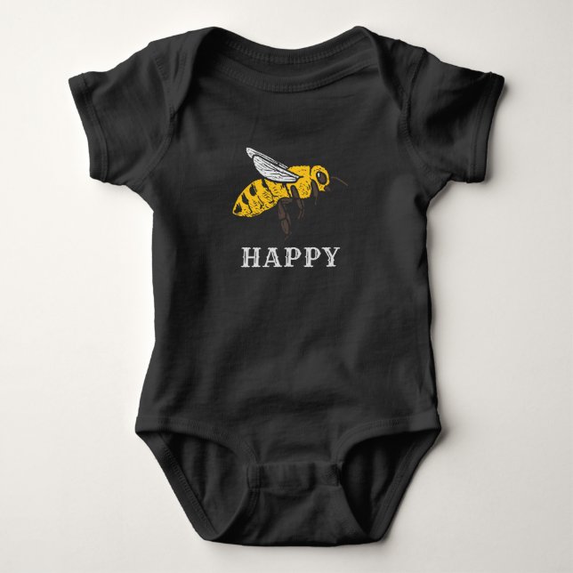 Cute Bee Happy Custom Novelty Baby Bodysuit (Front)