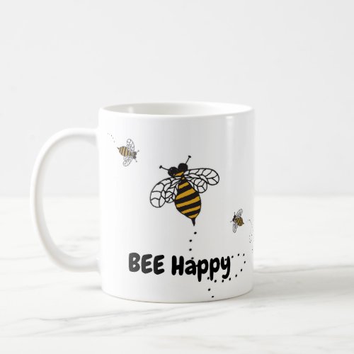 Cute Bee Happy Modern Yellow and Black Bumble Bee Coffee Mug