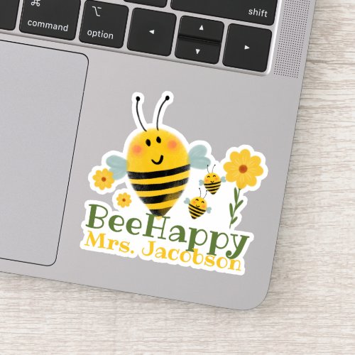 Cute Bee Happy Teacher Saying Watercolor Bee Sticker
