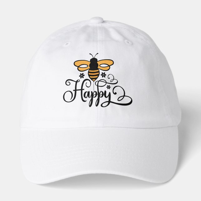 Cute bee happy word art  hat (Front)