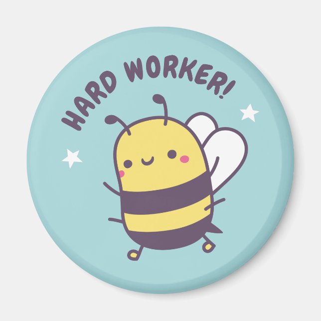 Cute Bee Hard Worker Doodle Magnet (Front)