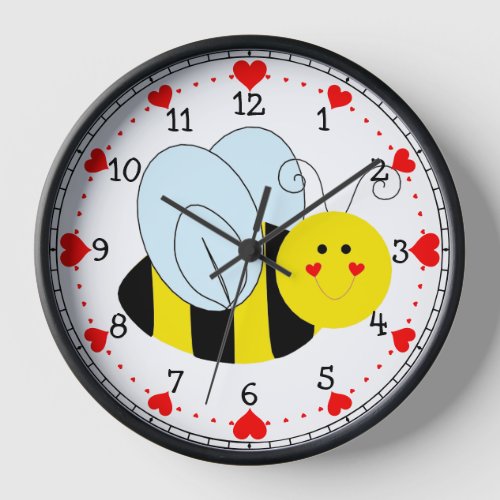 Cute Bee Hearts Numbered Clock