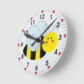 Cute Bee Hearts Round Clock (Angle)