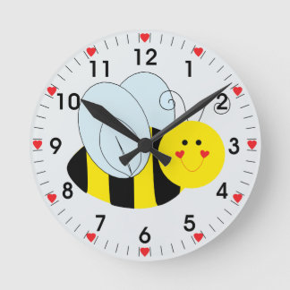 Cute Bee Hearts Round Clock