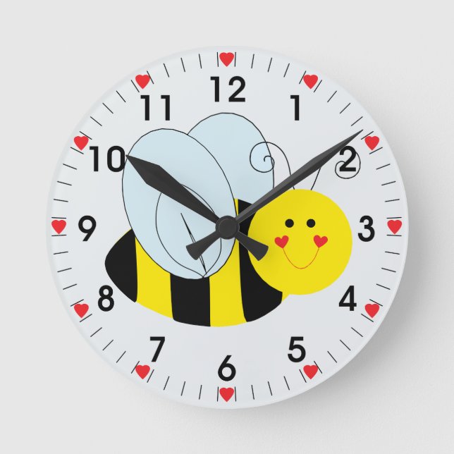 Cute Bee Hearts Round Clock (Front)