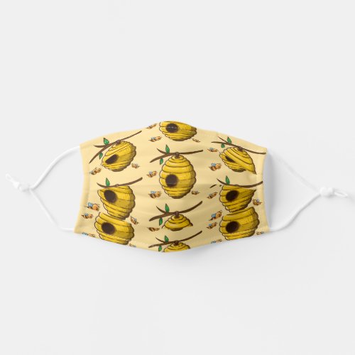 Cute Bee Hive Pattern w Honey Bumble Bees Yellow Adult Cloth Face Mask