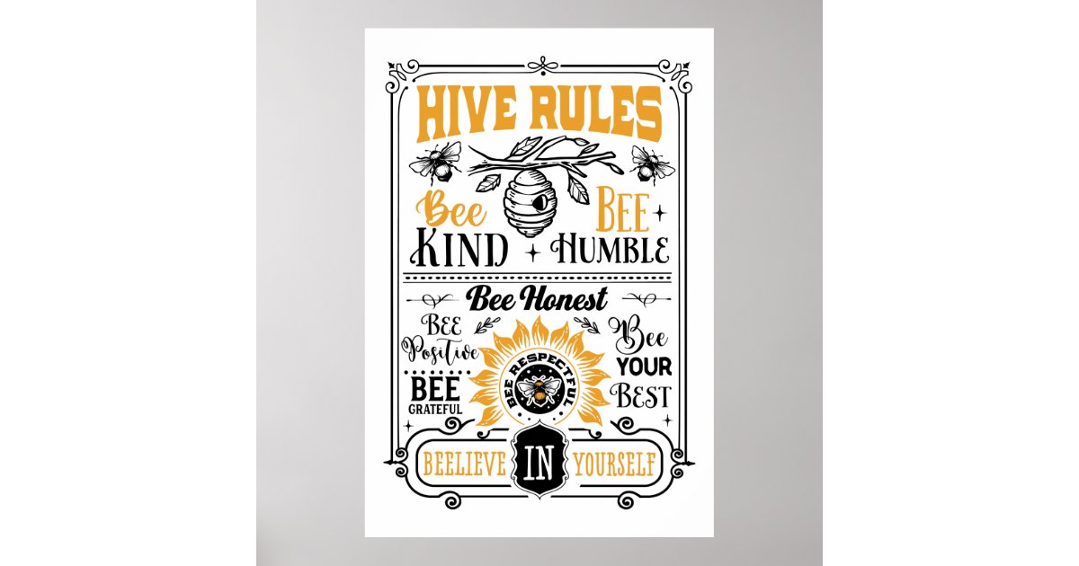 cute-bee-hive-rules-word-art-poster-zazzle
