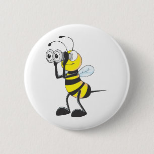 Cute Bee Holding Binoculars Looking at Something Pinback Button