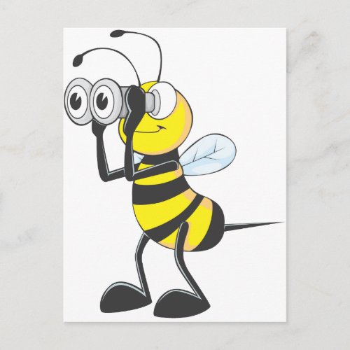 Cute Bee Holding Binoculars Looking at Something Postcard