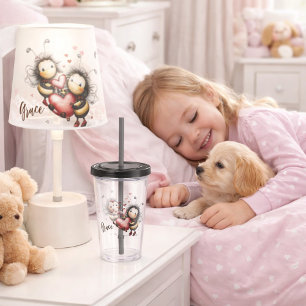 Cute Bee Holding Heart Acrylic Tumbler