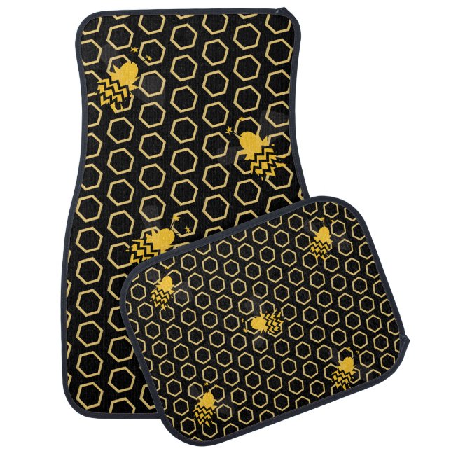 Cute Bee Honey Comb Pattern Black Yellow Car Floor Mat (Set)