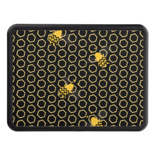 Cute Bee Honey Comb Pattern Black Yellow Hitch Cover