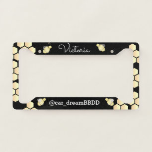 Cute Bee Honey Script Name Business License Plate Frame